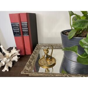 Vintage Cat Ring Holder Gold/brass Attached Etched Tray Jewelry